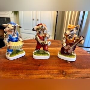 Vtg RARE anthropomorphic dog Trio 3 figurines made in Japan Jazz Blues 18k Gold